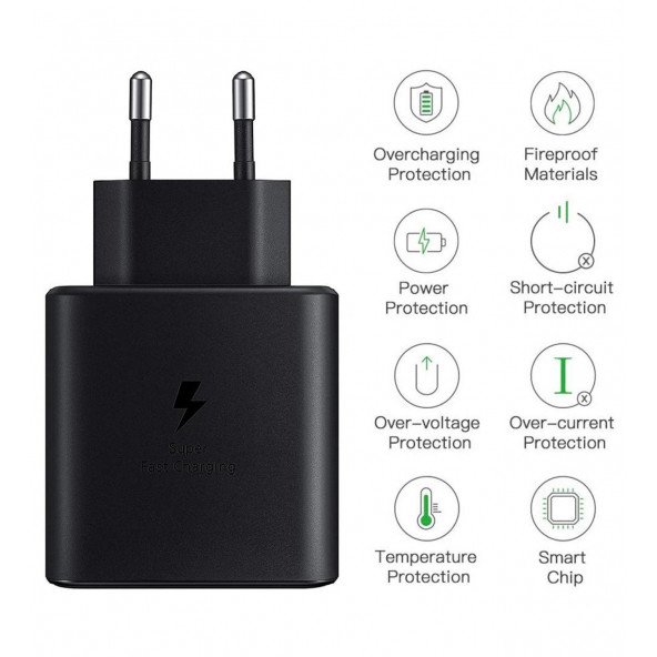 Samsung Galaxy A34 5G Uyumlu 45W Süper Hızlı Type-C Şarj Cihazı Adaptörü - İthalatçı Garantili Siyah - Resim 3