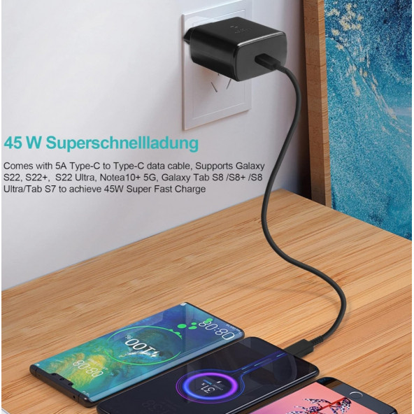 Samsung Galaxy A34 5G Uyumlu 45W Süper Hızlı Type-C Şarj Cihazı Adaptörü - İthalatçı Garantili Siyah - Resim 6
