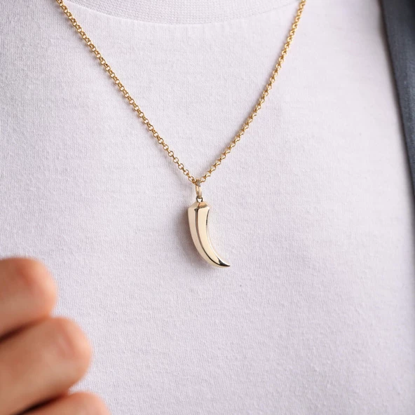 Altın Erkek Kolye Fil Dişi Tasarım Doç Zİncir - 2