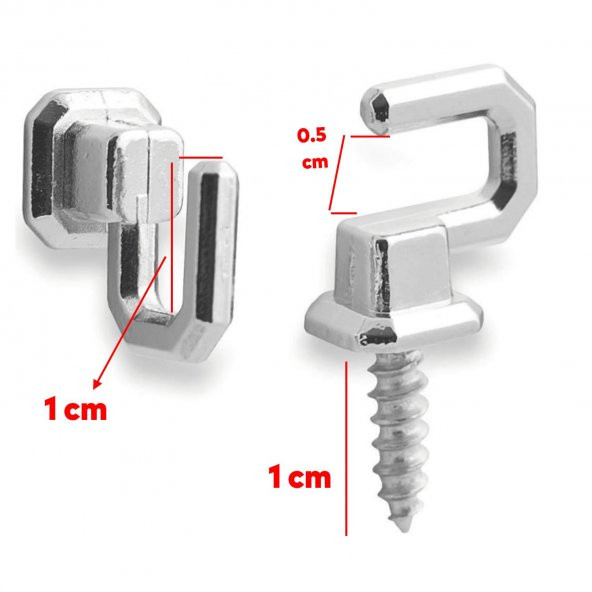 Çengelli Duvar Dolap Çekmece Kapı Metal Anahtar Askı Anahtarlık Askısı Vidalı (5 ADET) - 3