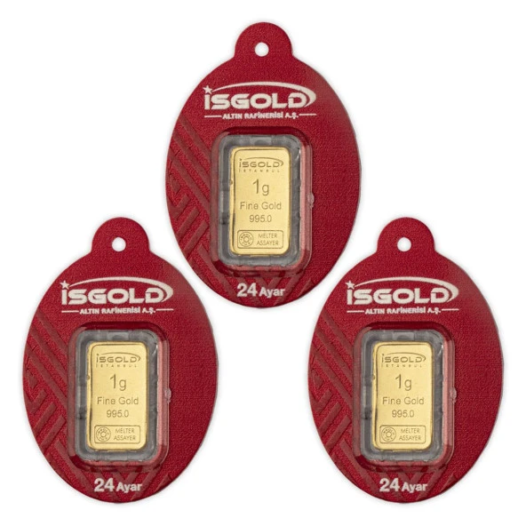 3 Adet 1 gr 24 Ayar İSGOLD Gram Altın