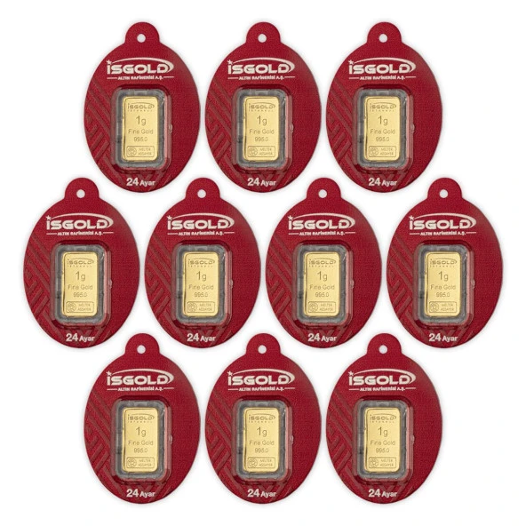 10 Adet 1 gr 24 Ayar İSGOLD Gram Altın