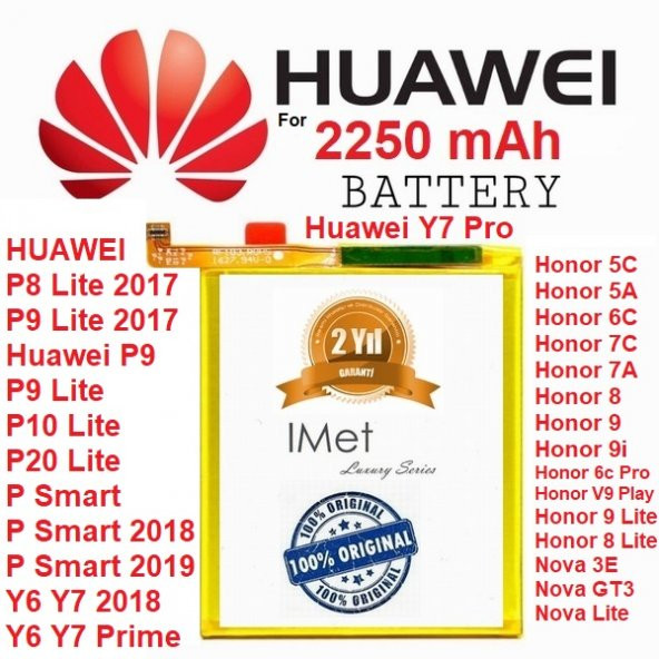 imet Huawei Enjoy 8E HB366481ECW 2250 mAh Batarya Pil Orijinal Kalite Uzun Ömürlü Yüksek Kapasite