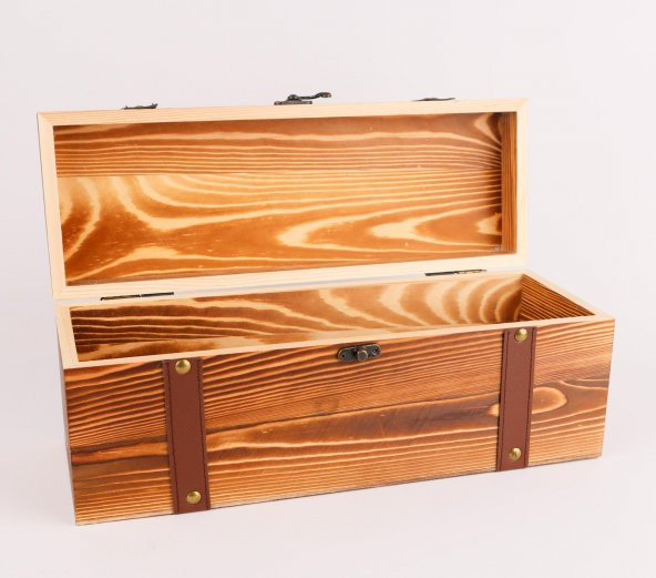 Perlotus Ahşap Retro Deri Sandık Tipi Şarap Kutusu - 2