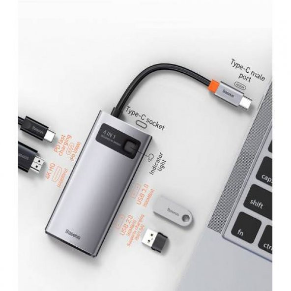 Baseus 4in1 Type-C HUB HDMI USB 2.0 USB 3.0 Usb Çoğaltıcı Görüntü Aktarım Kiti Macbook Laptop İpad - 2
