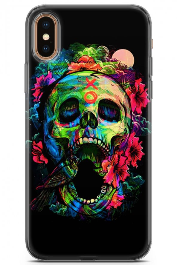 Apple iPhone XS Max Uyumlu Kılıf Milano 28 Kafatası Dövme İz Bırakmayan Kılıf Karışık Çok Renkli