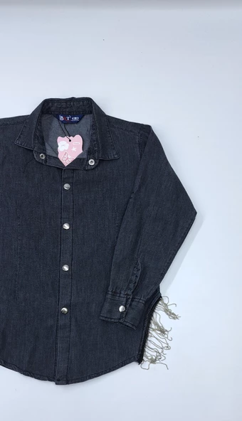 Mavi Siyah Kız Çocuk Gömlek Jeans Uzun Kol - 4