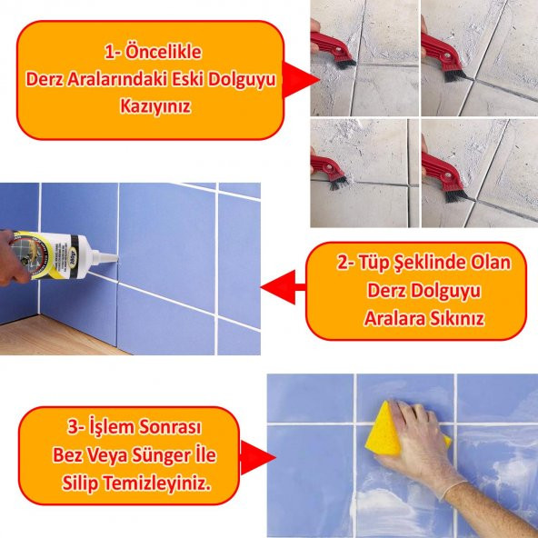 Fayans Seramik Mermer Yer Duvar İçin Tamir Wc Banyo Tadilat Derz Dolgu Beyaz 380 Gr - 2