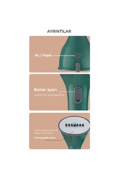 Portatif Buharlı Kırışık Giderici Dikey Ütü Yeşil - 3