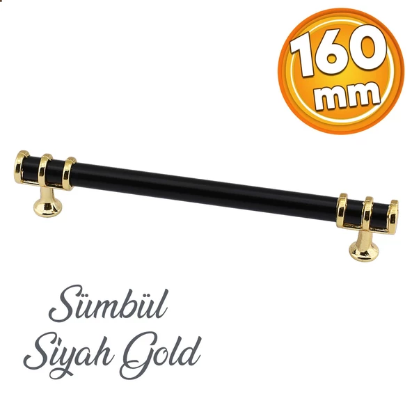 Sümbül Düz Mobilya Mutfak Dolabı Çekmece Dolap Kapak Kulpu Kulbu Siyah Gold 160 Mm Metal Kulpları