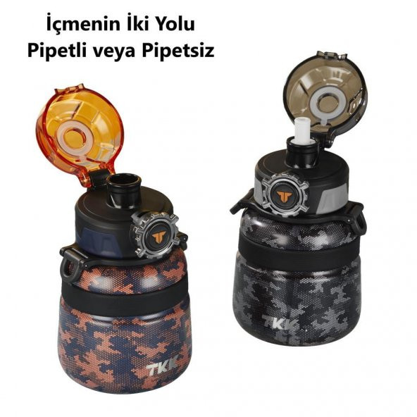 TKK Çelik Çocuk Matarası 600Ml Turuncu Kamuflaj - 3