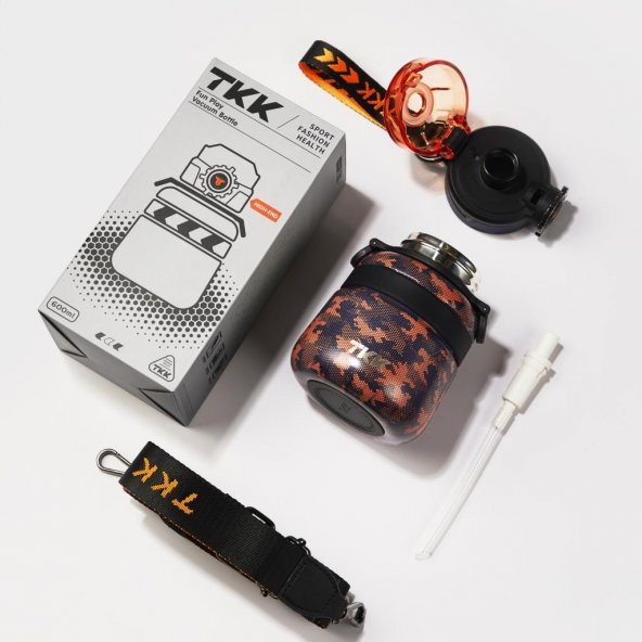 TKK Çelik Çocuk Matarası 600Ml Turuncu Kamuflaj - 5