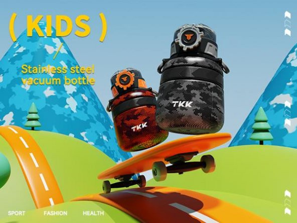 TKK Çelik Çocuk Matarası 600Ml Turuncu Kamuflaj - 9