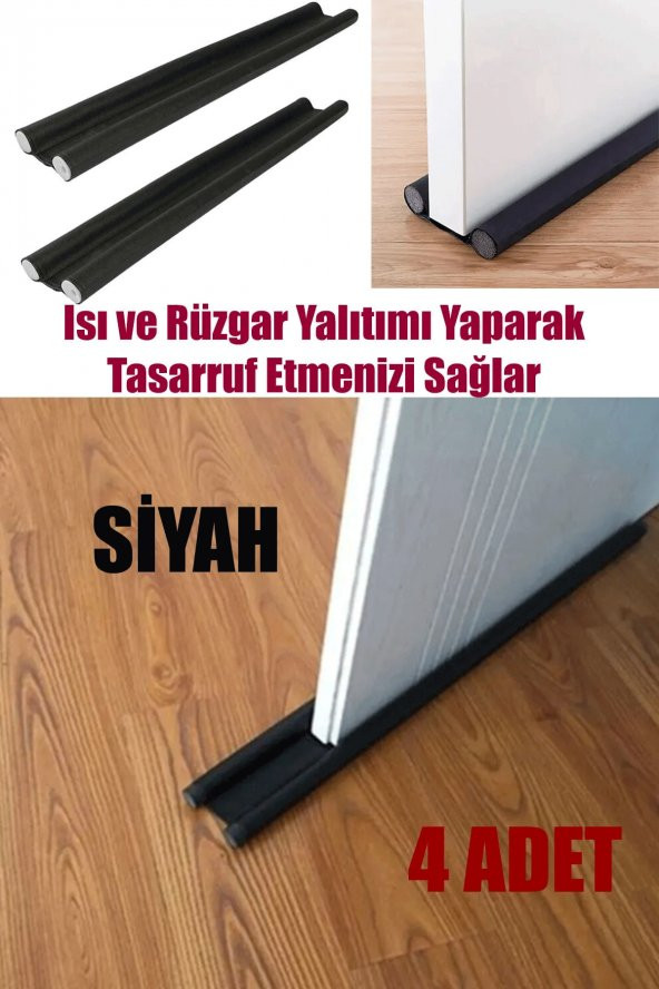RevuBaby 4 Adet Siyah Çift Taraflı Kapı Altı Rüzgar Soğuk Ve Haşere Önleyici Isı Yalıtım Süngeri - 2