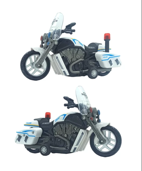 Oyuncak Polis Motorsikleti 3 Farklı Sesli, Işıklı Polis Motoru Sürtmeli 17x10cm. - 2