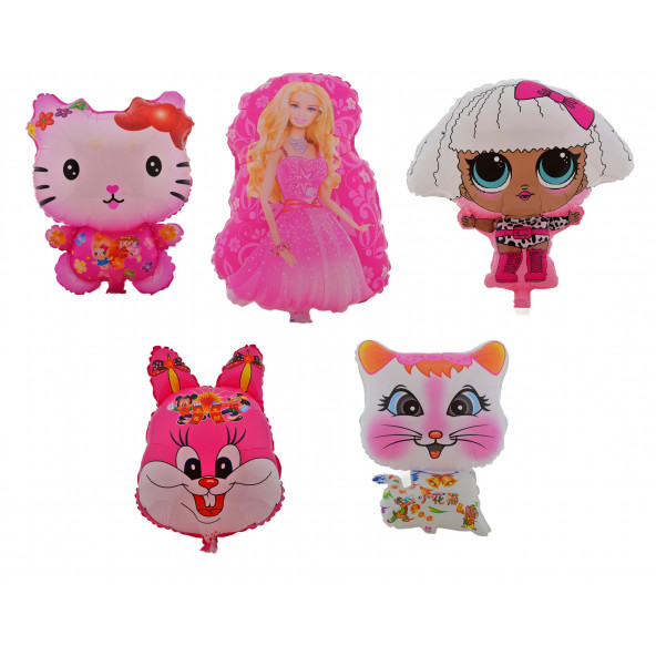 Büyük Boy 5 Adet Kızlar İçin Renkli Parti,Doğum Günü Süslemeleri Folyo Balon (helyum) Set1