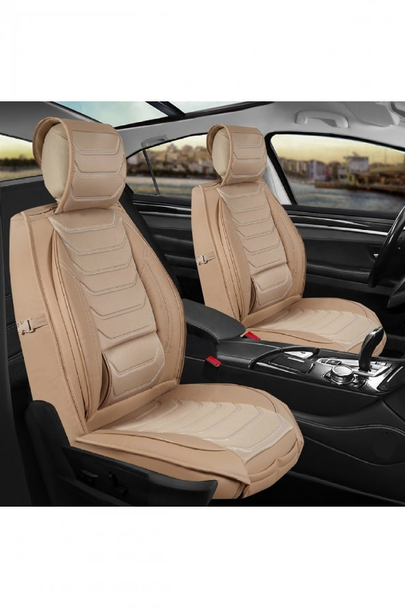 Peugeot 307 Uyumlu Yarı Deri Oto Koltuk Kılıfı Ön-Arka Set Anka Bej