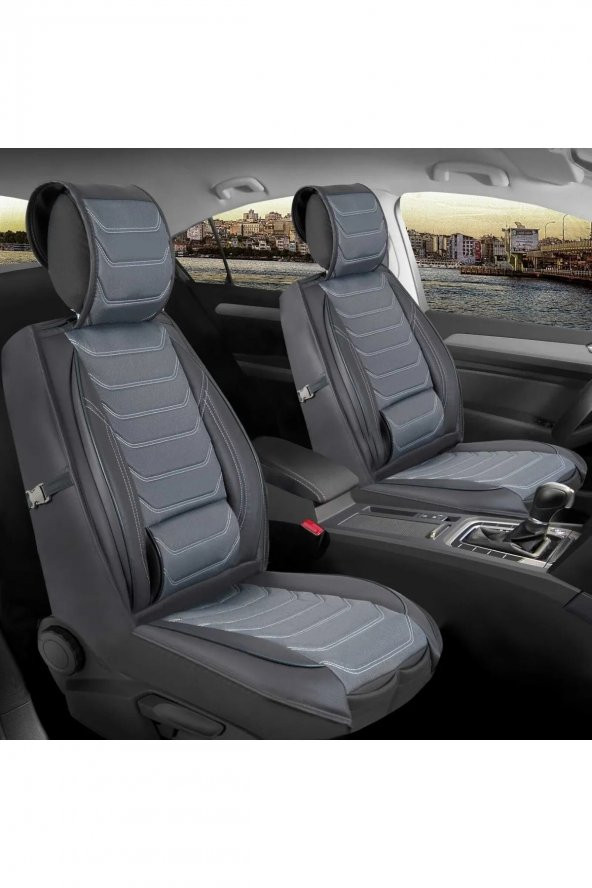 Mazda 6.26 Uyumlu Yarı Deri Oto Koltuk Kılıfı Ön-Arka Set Anka Series Füme