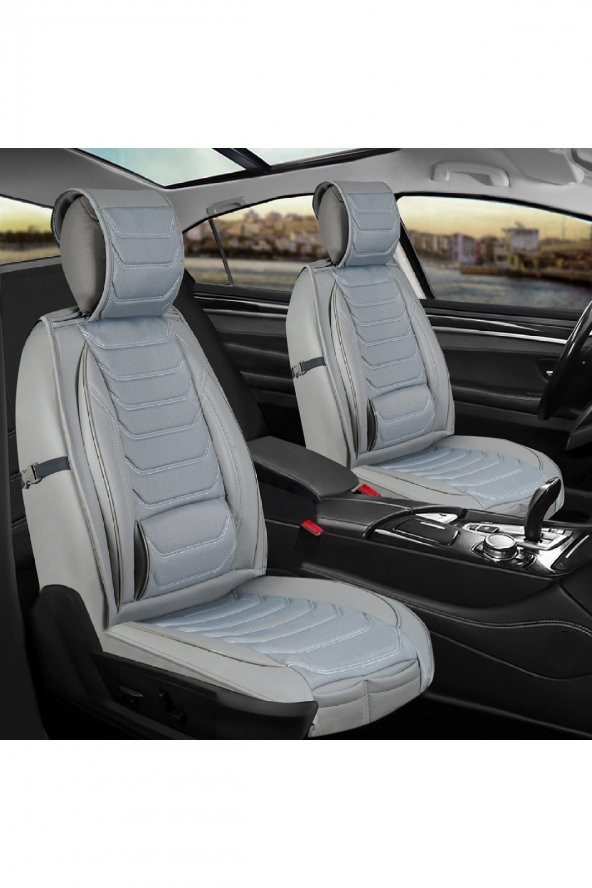 Renault Latitude Uyumlu Yarı Deri Oto Koltuk Kılıfı Ön-Arka Set Anka Gri