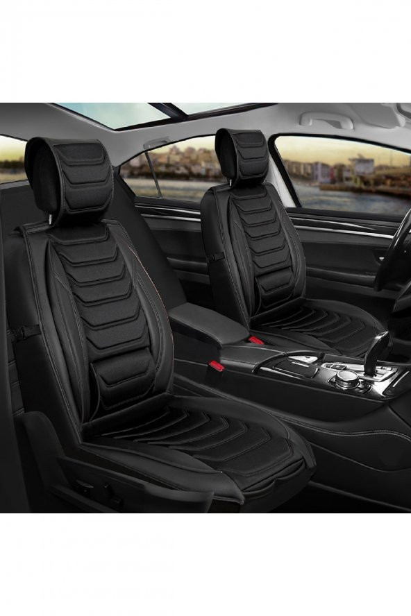Volkswagen Passat B5 Uyumlu Yarı Deri Oto Koltuk Kılıfı Ön-Arka Set Anka Siyah