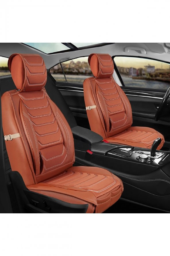 Volkswagen Golf 3 Uyumlu Yarı Deri Oto Koltuk Kılıfı Ön-Arka Set Anka Tarçın