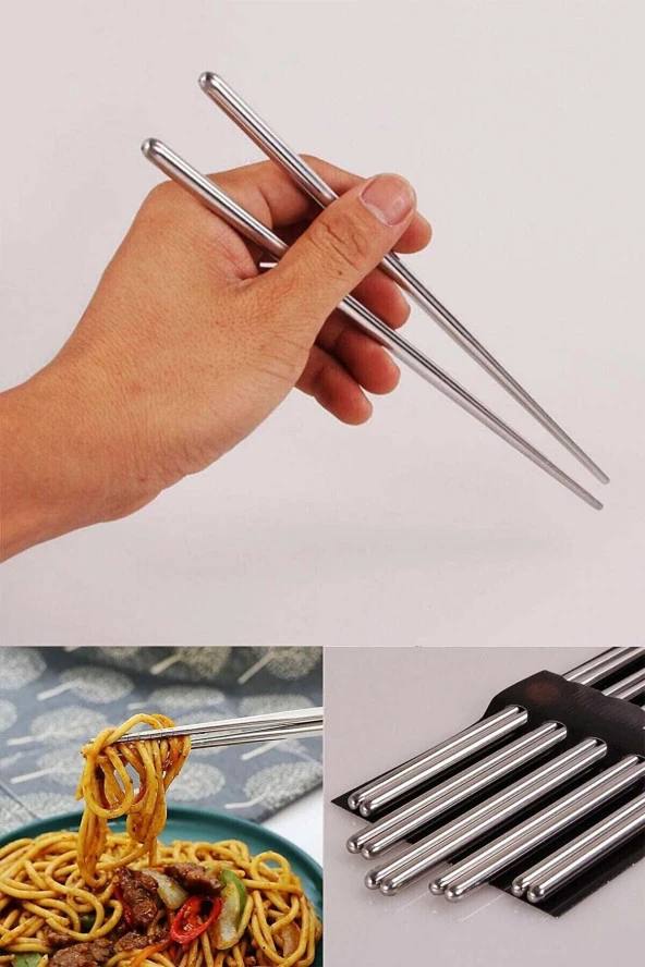 Metal Chopstick Paslanmaz Çelik Çin Çubuğu 10 lu