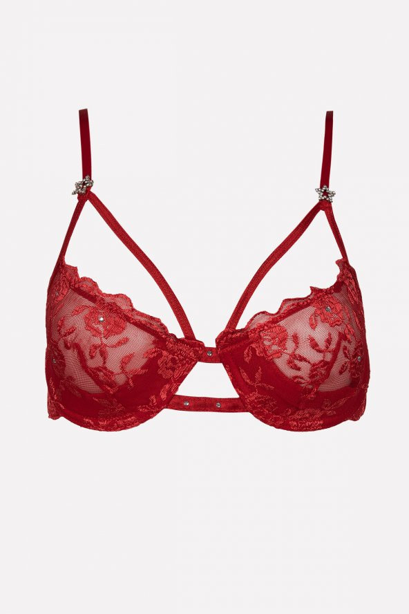 Kımrızı Taşlı Dantel Sütyen Külot  Takım - 2