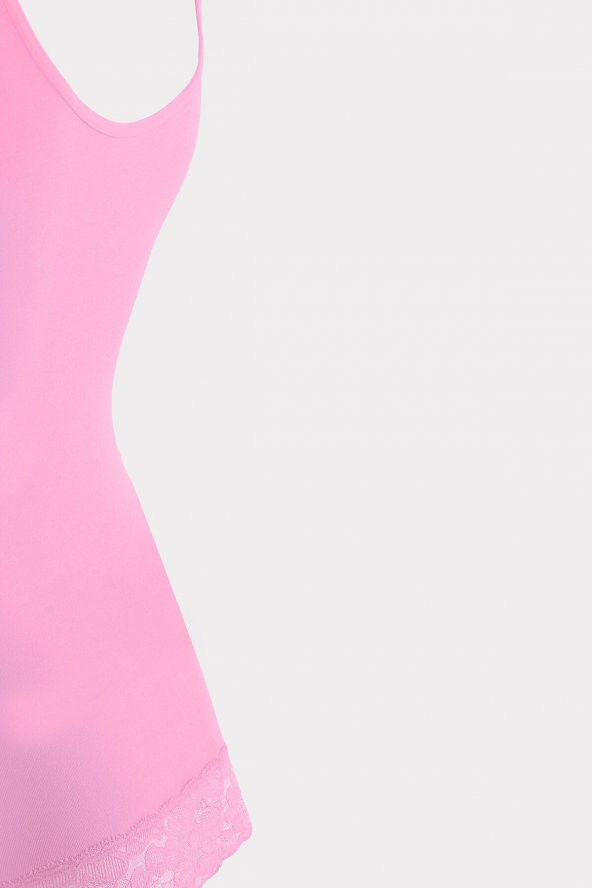 Pembe Seamless Dantelli Geniş Askılı Atlet - 3