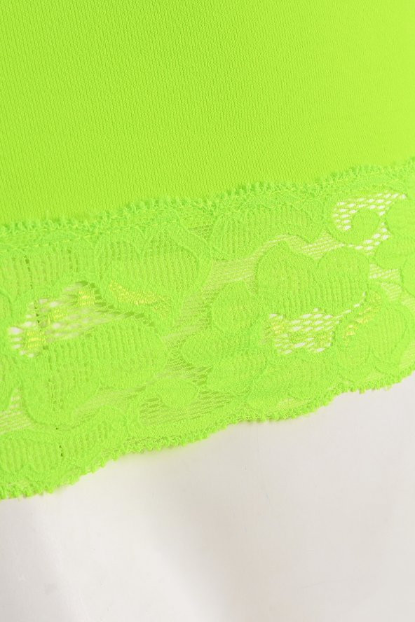 Fosfor Yeşil Seamless Dantelli Geniş Askılı Atlet - 2