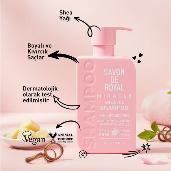 Savon De Royal - Shea Yağı - Boyalı ve Kıvırcık Saçlar İçin İyileşme Etkili Şampuan 500 ml - Resim 3