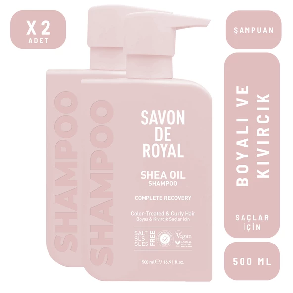 Savon De Royal Shea Yağı Boyalı ve Kıvırcık Saçlar İçin İyileşme Etkili Şampuan 500 ml 2 adet