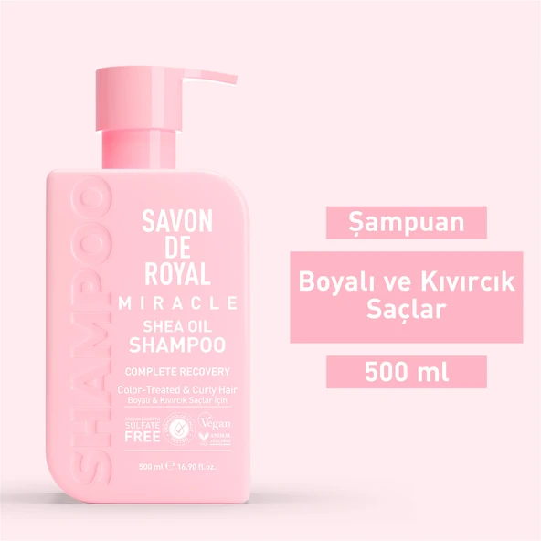 Savon De Royal - Shea Yağı - Boyalı ve Kıvırcık Saçlar İçin İyileşme Etkili Şampuan 500 ml - Resim 2