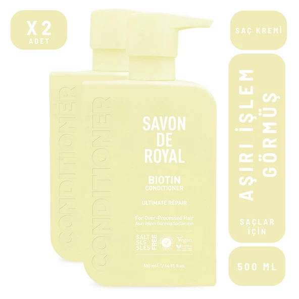 Savon De Royal Biyotin İçeren Aşırı İşlem Görmüş Saçlar İçin Onarım Etkili Saç Kremi 500 ml 2 adet