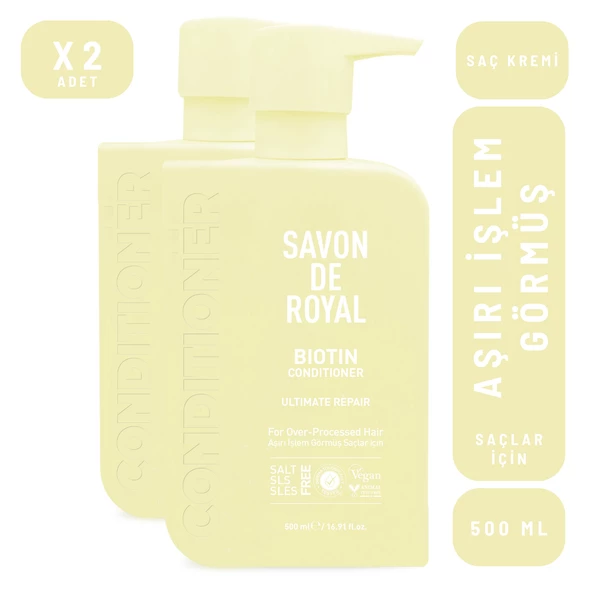 Savon De Royal Biyotin İçeren Aşırı İşlem Görmüş Saçlar İçin Onarım Etkili Saç Kremi 500 ml 2 adet