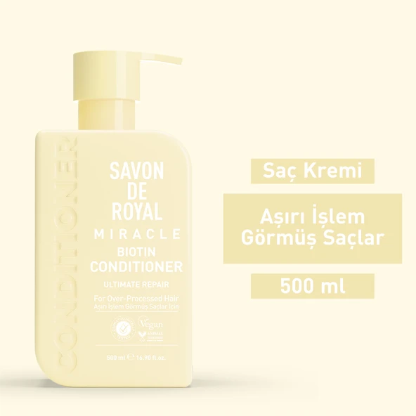 Savon De Royal - Biyotin İçeren - Aşırı İşlem Görmüş Saçlar İçin Onarım Etkili Saç Kremi 500 ml - Resim 2