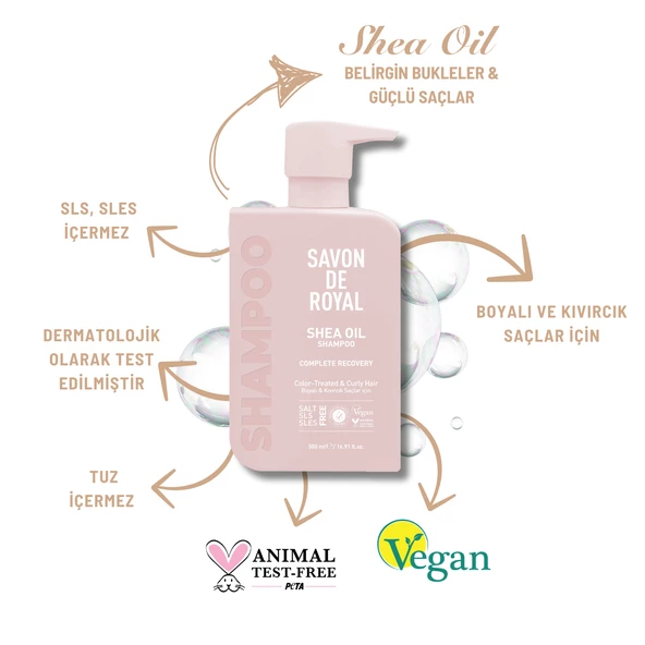 Savon De Royal - Shea Yağı - Boyalı ve Kıvırcık Saçlar İçin İyileşme Etkili Şampuan 500 ml - 3
