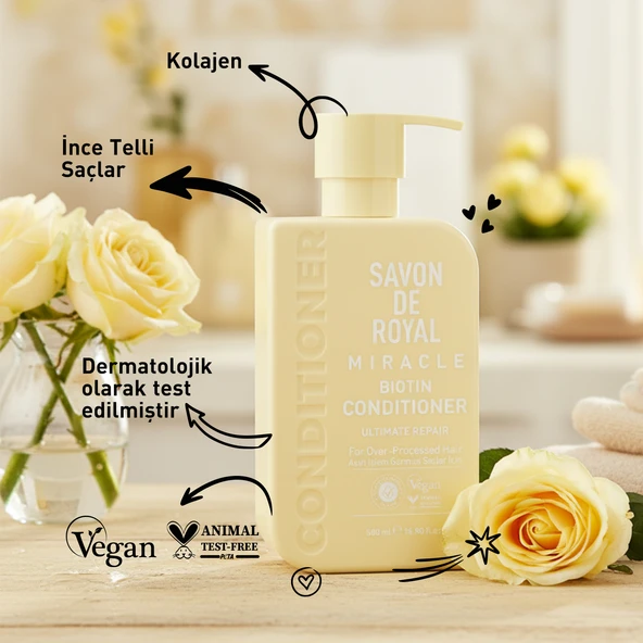 Savon De Royal - Biyotin İçeren - Aşırı İşlem Görmüş Saçlar İçin Onarım Etkili Saç Kremi 500 ml - Resim 3