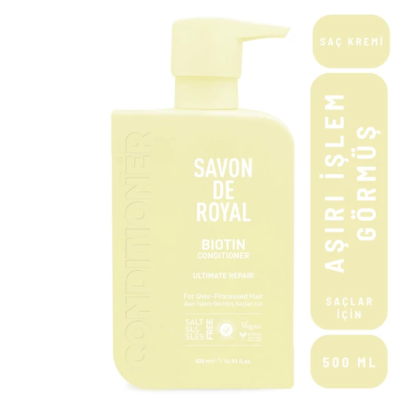 Savon De Royal - Biyotin İçeren - Aşırı İşlem Görmüş Saçlar İçin Onarım Etkili Saç Kremi 500 ml