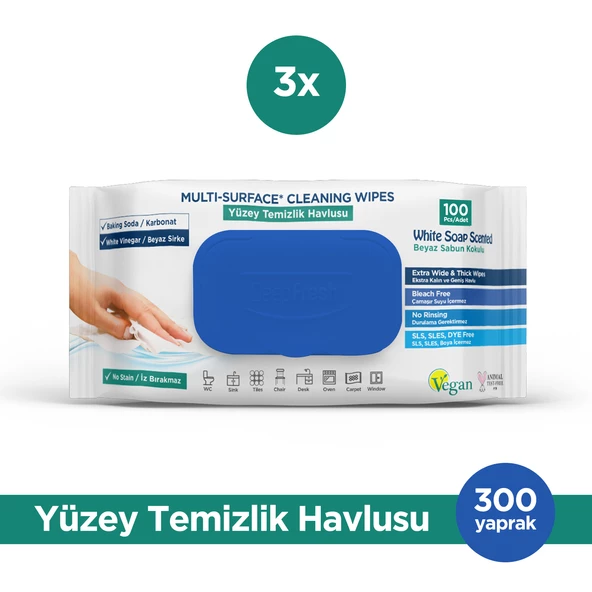 Deep Fresh İz Bırakmaz Yüzey Temizlik Havlusu Karbonat & Beyaz Sirke 100 Yaprak 3 Adet