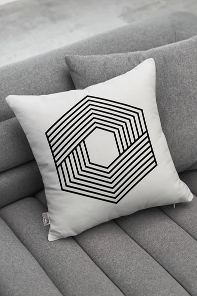 Beyaz Zemin Siyah Desenli Modern 4lü Dekoratif Kırlent Kılıfı Seti - 11