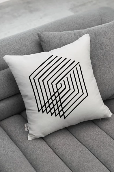 Beyaz Zemin Siyah Desenli Modern 4lü Dekoratif Kırlent Kılıfı Seti - 9