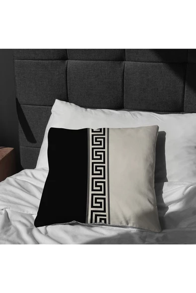 Modern Tasarımlı Siyah Krem Renklerde 4'lü Dijital Baskı Kırlent Kılıfları - 2