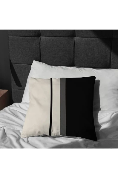 Modern Tasarımlı Siyah Krem Renklerde 4'lü Dijital Baskı Kırlent Kılıfları - 3