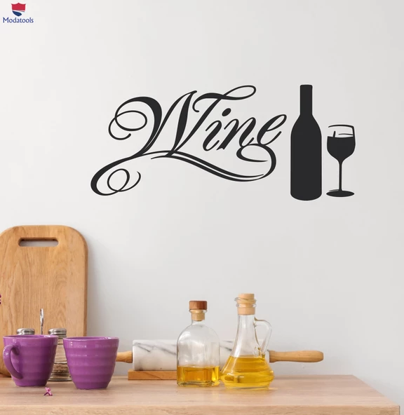 Barlar Cafe Etiketler için Şarap Dekoratif Duvar Sticker Şişe Cam Yazı Dekor