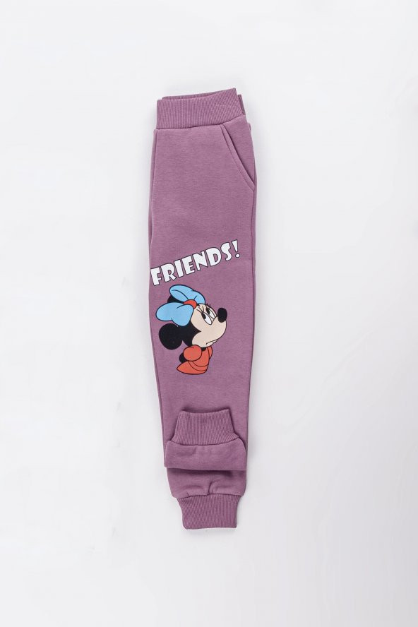 Kız Çocuk Minnie Mouse Baskılı 3 İplik Şardonlu Kışlık Sweat ve Eşofman Alt Üst Takım - 3