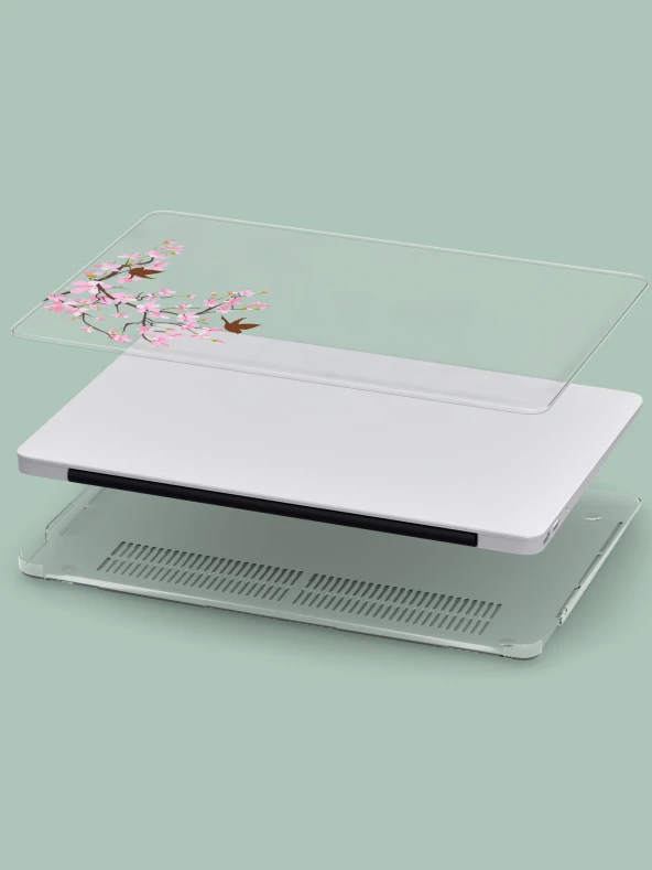 Macbook Pro (M1-M2) Uyumlu Kılıf 13.3 inç A2338-A2289 Mac16 Şeffaf Sert PVC Japon Çiçeği