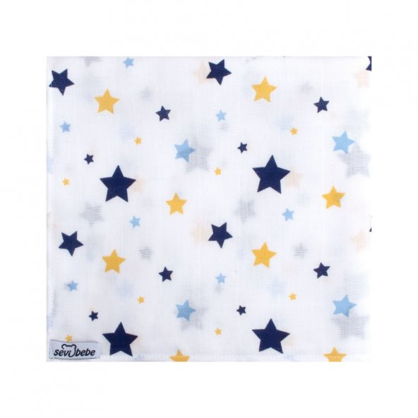 Sevi Bebe Desenli Müslin Çok Amaçlı Bez 50x70 ART-328 Yıldız Yağmuru Mavi