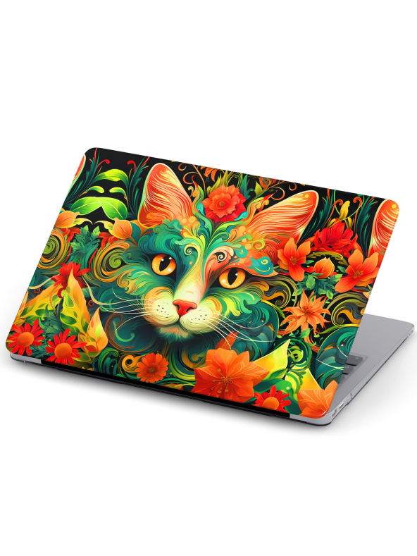 Macbook Pro (M1-M2) Kılıf 14.2 inç A2442-A2779 MacAi08 Şeffaf Notebook Kılıfı Kedi Bohem