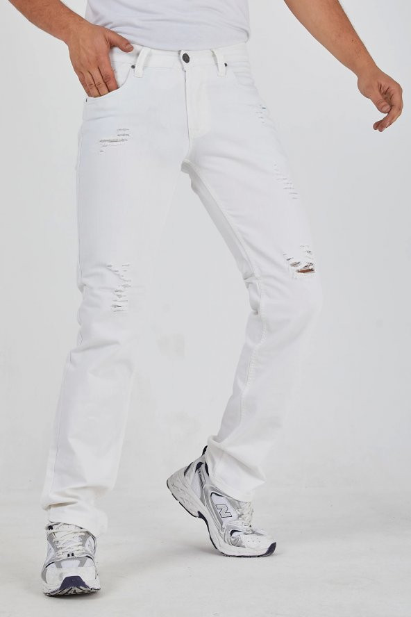 Murratto Erkek Baggy Style Yırtık Beyaz Kot Pantolon - 2