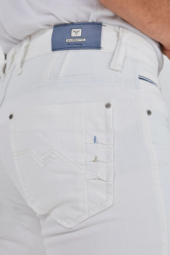 Murratto Erkek Baggy Style Yırtık Beyaz Kot Pantolon - 5